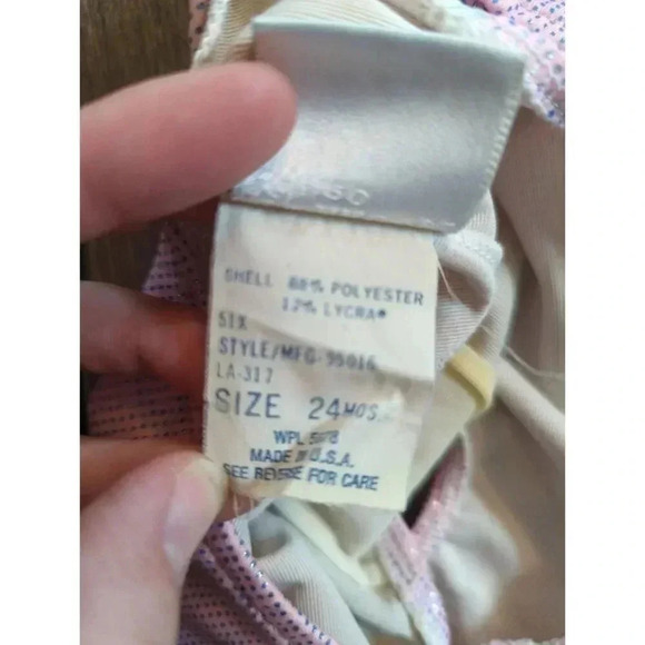 Vintage 90s Croissant Toddler Girl One Piece Swimsuit 24 Months Pink Silver - Picture 3 of 8